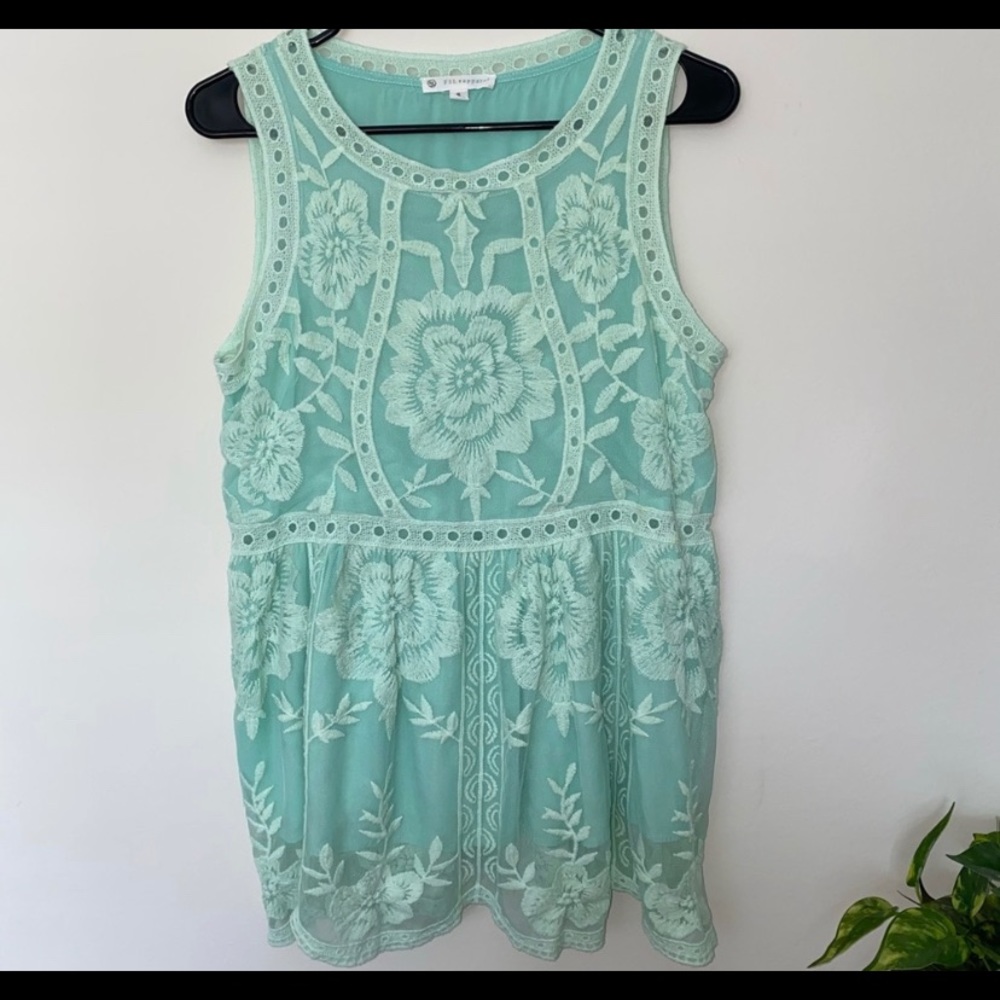 FSL Apparel Mint Green Embroidered Lace Tank